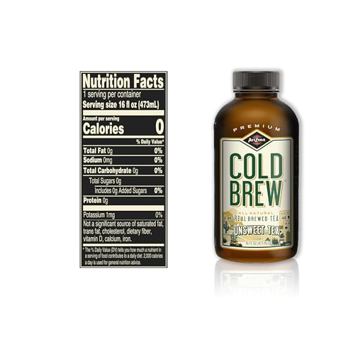 Arizona Unsweet Black Tea - Premium Cold Brew Iced Tea - Sugar Free, 16 Fl Oz (Pack Of 12)