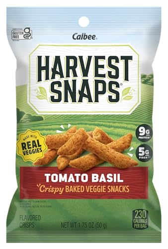 Harvest Snaps Snack Crisps | Tomato Basil, 1.75 Oz. Bag, 16-Pack | Powered by Plant Protein, Gluten Free, Non-GMO Baked Vegetabl