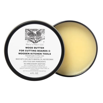 Macy's Place Wood Butter 4 fl oz - Food Grade Mineral Oil & Beeswax Cutting Board Wax Conditioner for Butcher Block & Wooden Tools