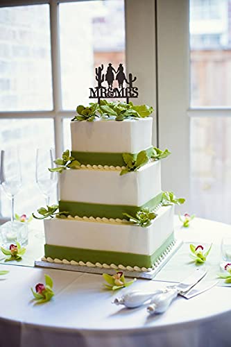 TzTwodcaz Cowboy and Cowgirl Wedding Cake Topper - Acrylic, Black, Funny West Theme, Mr and Mrs Decorations