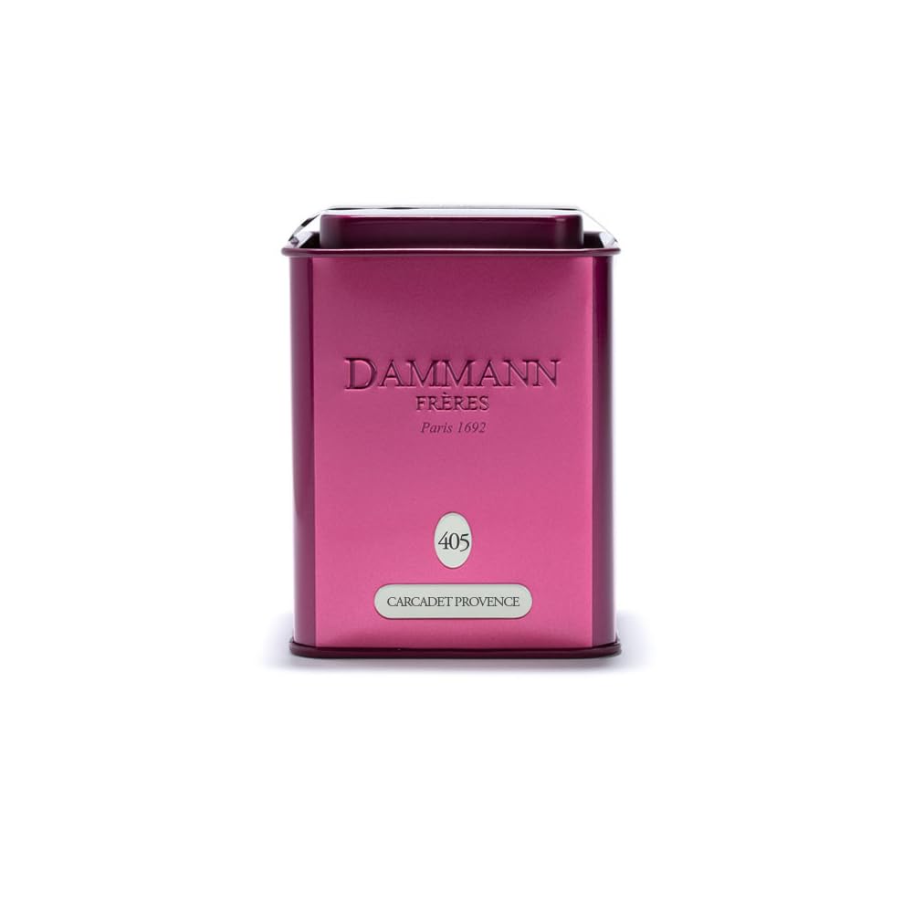 Dammann Freres Loose Leaf Carcadet Provence enhanced Gourmet French Herbal Tea Blend Hibiscus Apricot Peach Flavors 3.52 Ounce Tin