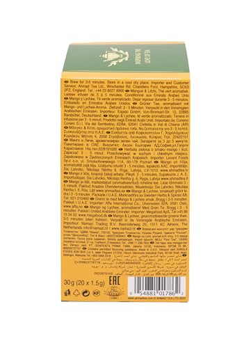 Ahmad Tea Mango & Lychee Flavored Green Tea with Fruit Pieces, 20 Count, Pack of 6