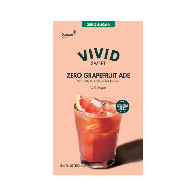 Vivid Kitchen Korean Grape Ade - Grapefruit Flavor - Zero Sugar, Zero Calories - 6.4 Fl Oz (10 Pouches) - No Corn Syrup Or Prese