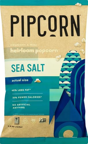 Heirloom Sea Salt Mini Popcorn By Pipcorn - 4.5Oz - Gluten Free Non-Gmo Heirloom Corn Non-Artificial Preservative Free Snacks