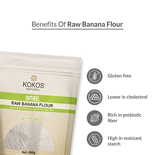 Kokos Natural Raw Banana Flour | Gluten-Free Atta | No Preservatives | Nutrition Rich & Starch| Organic Food Products | 500g (Pa