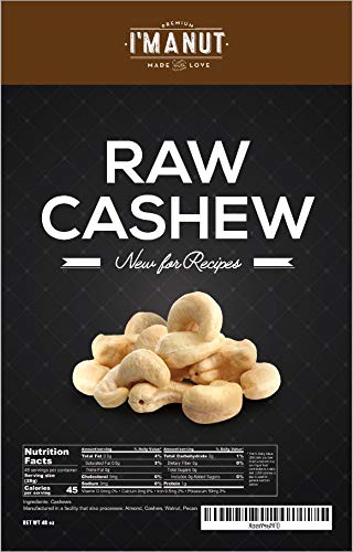 Raw Whole Unsalted Cashews 48Oz (3 Lb) 100% Natural | No Chemicals | Batch Tested Gluten & Peanut Free | Non-Gmo | Keto And Pale