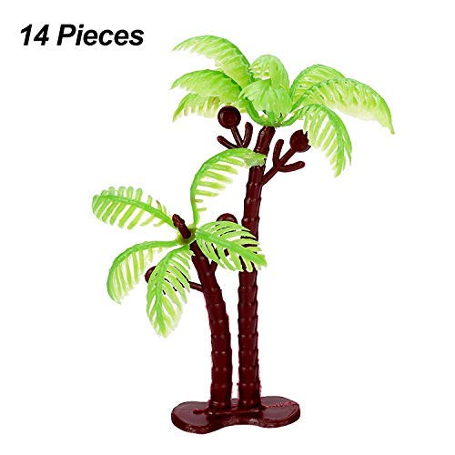 Jovitec 16 Pieces Green Palm Tree Cupcake Topper With Coconuts Cake Topper For Cake Decorations (3.15 Inch-14 Pieces, 5.5 Inch-2