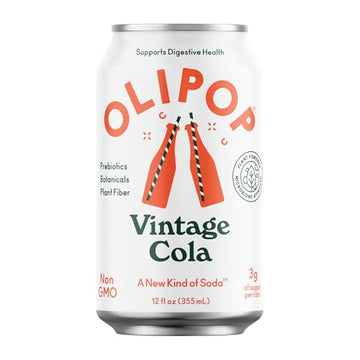 OLIPOP Prebiotic Soda Pop Vintage Cola Prebiotics Botanicals Plant Fiber 12 fl oz (4 Cans)