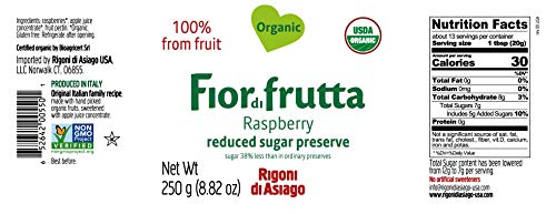 Rigoni Di Asiago, Fiordifrutta Organic Fruit Spread, Raspberry, 8.82 Ounce (Pack Of 1)
