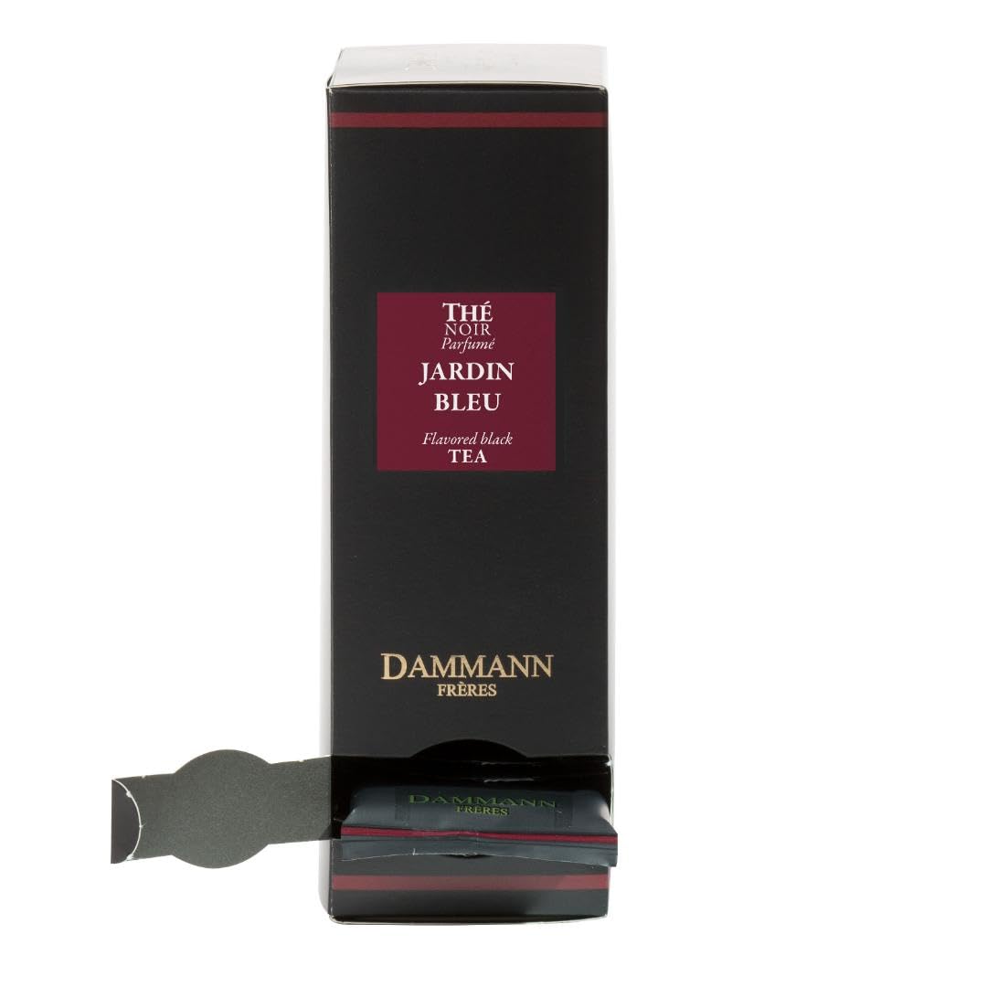 Dammann Freres Sachets Jardin Bleu Tea Bags enhanced Gourmet French Black Tea Blend Strawberry Rhubarb Flavors Individually Wrapped 24 Count (Single Pack)