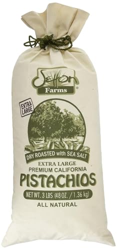 Setton Farms Pistachios, Dry Roasted And Salted Pistachios, Extra Large Premium California Pistachios, In Shell Pistachios, 3Lb Burlap Gift Bag, 48 Oz, Certified Non-Gmo, Gluten Free, Vegan And Kosher