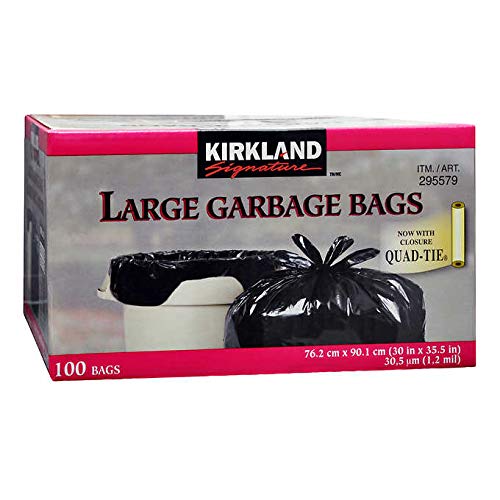 Kirkland Signature Large Quad-Tie Garbage Bags, 76.2 Cm × 90.1 Cm (30 In × 35.5 In), Pack Of 100