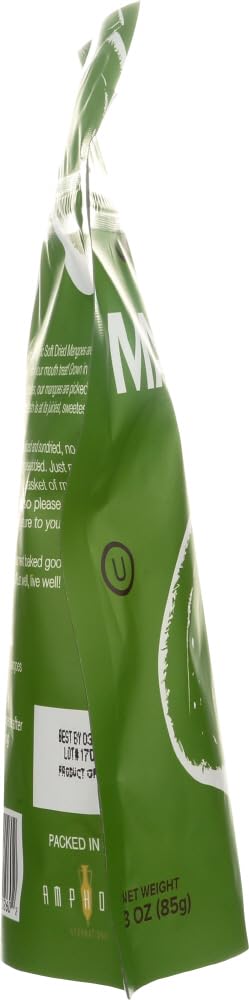 Amphora Dried Mango - Organic Soft Dried Mangoes No Sugar Added - Vegan And Gluten-Free Snack - 3 Oz (Pack Of 6)