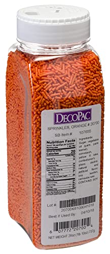 Decopac Orange Sprinkles | Extra Large 26Oz Pack | Cake Sprinkle Mix, Fancy Sprinkles For Cake Decorating, Handheld Container, Candy Sprinkles, Cake Sprinkles - Orange