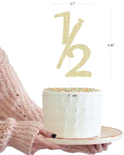 LOVENJOY 6 Months Cake Topper, Gold Glitter, Cardstock, Model ZC-HB-1/2G, Baby Birthday Decoration