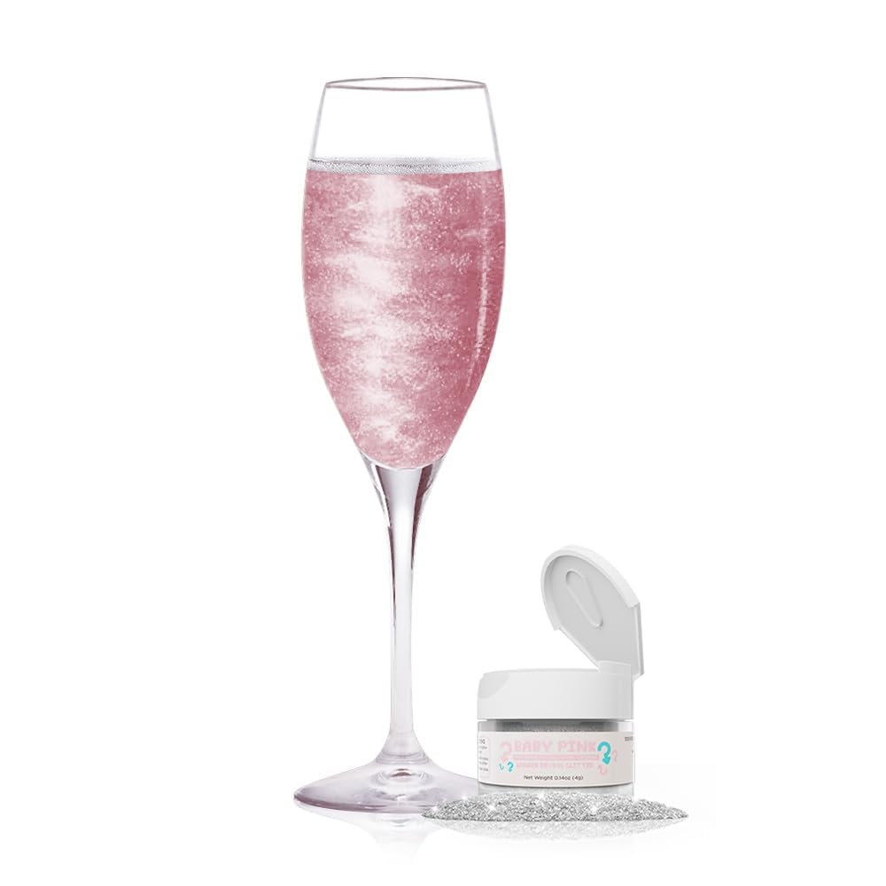 Brew Glitter - Baby Pink Gender Reveal Color Chanflavor Blendg Edible Drink Glitter (4G 1X Jars) For Clear Mixed Flavors Mocktails And Other Beverages!