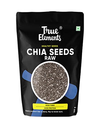 True Elements Chia Seeds 150g - Non-GMO and Fibre Rich Seeds | Omega-3 rich Seeds for Eating | Healthy Snacks| Best for Weight m