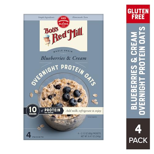 Bob s Red Mill Overnight Protein Oats, Blueberries & Cream, 16 Packets Total, Non-GMO, Gluten Free, Whole Grain