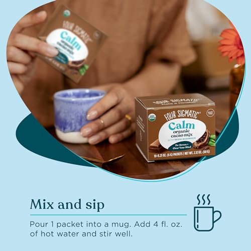 Four Sigmatic Calm Mushroom Cacao Mix | Organic Instant Cacao With Organic Reishi Mushroom Powder | Supports Calm & Relaxation | Drink It Or Bake With It | Vegan, Gluten-Free, Dairy-Free | 10 Count