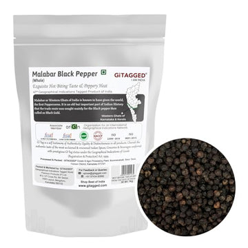 Gitagged Authentic Malabar Black Pepper Whole (Kali Mirch) 1Kg, 500Gm, 100Gm