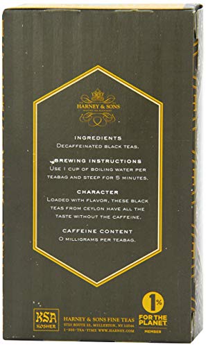 Harney & Sons Black Tea, Decaffeinated Ceylon, 20 Tea Bags, 1.26 oz, Model 15-1704