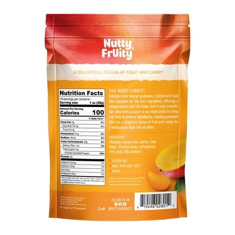 Nutty & Fruity Individually Wrapped Thai Mango Gummies, 18Oz Total, Gluten Free, Vegan, Made With Real Fruit!
