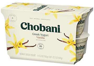 Chobani Non-Fat Greek Yogurt Vanilla Blended 5.3oz 4-pack