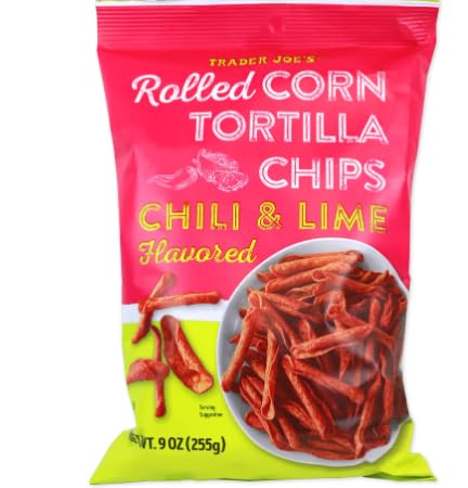 Trader Joe's Rolled Corn Tortilla Chips, Chili & Lime Flavored, 9 Oz