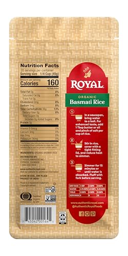 Royal White Basmati Rice - Organic Long Grain Basmati Rice - 2 lb Bag