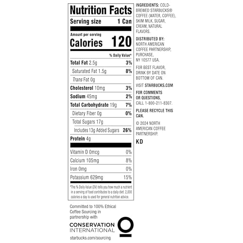 Starbucks Cold Brew Coffee, Vanilla Sweet Cream, 11 Fl Oz Cans (12 Pack), Premium Coffee Drink, Iced Coffee