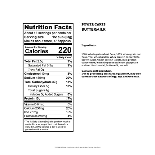 Kodiak Grizzly Size Power Cakes Mix, Buttermilk, High Protein,100% Whole Grains (Pack Of 1 Bag)