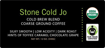 Stone Cold Jo: 12 Oz, Cold Brew Coffee Blend, Dark Roast, Coarse Ground Organic Coffee, Silky, Smooth, Low Acidity, Usda Certifi