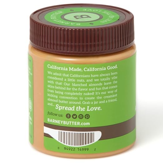 Barney Butter Crunchy Almond Butter, 10 Ounce Jar, Skin-Free, Non-GMO, Gluten Free, Keto, Paleo, Vegan