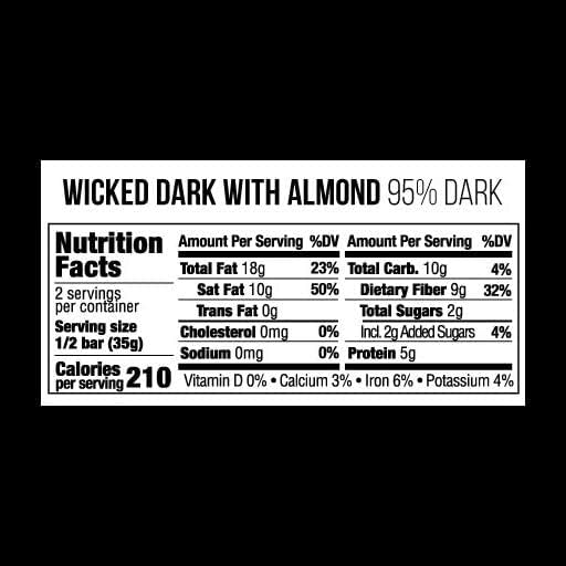 Taza Chocolate Organic Amaze Bar 95% Stone Ground Wicked Dark with Almonds 2.5 Ounce (6 Count) Vegan