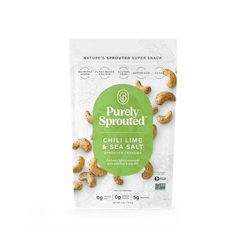 Purely Sprouted Cashews Chili Lime Sea Salt, Non-Gmo Superfood For Healthy, Certified Usda Organic, Gluten-Free Snacking (4 Oz,