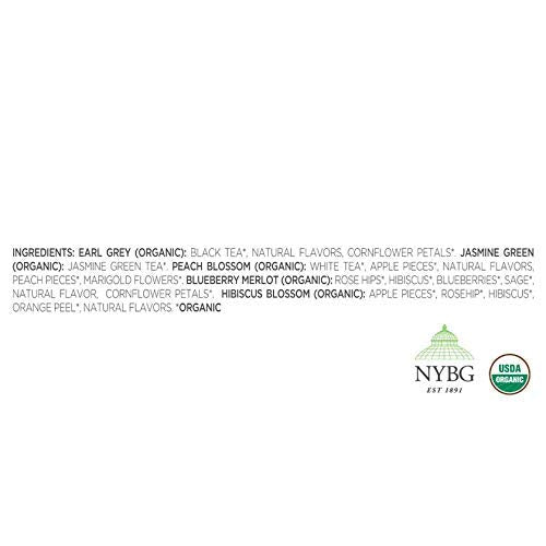 Tea Forte Fleur 3-Piece Premium Tea Gift Set With Pale Mint Green Cafe Cup With Lid, Tea Tray And 10 Assorted 2 Of Each Variety