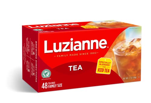 Luzianne Iced Tea Bags, Family Size, Unsweetened, 48 Count Box, Specially Blended For Iced Tea, Clear & Refreshing Home Brewed Southern Iced Tea