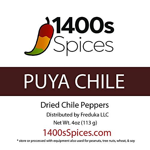 4Oz Puya Dried Whole Chile Seco Peppers, Pulla Chili Pods For Authentic Mexican Food, Heat-Sealed Resealable Bag By 1400S Spices
