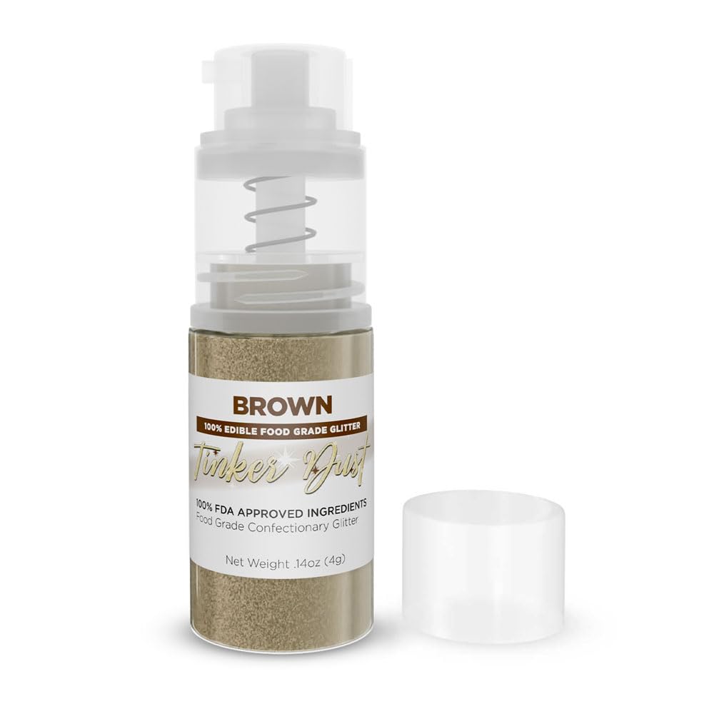 Tinker Dust - Brown (4G, 1X Mini Pump) Edible Glitter For Desserts, Beverages, Cupcakes, Cake Pops And Cookies By Bakell