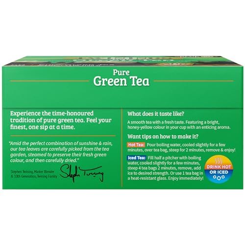 Twinings Pure Green Tea, Individually Wrapped Bags, 50 Count (Pack Of 6), Caffeinated, Smooth Flavour, Enticing Aroma, Enjoy Hot Or Iced