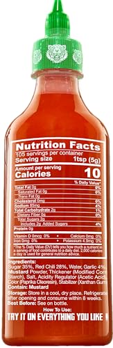 Crying Thaiger Sriracha Mustard Chili Sauce In Squeeze Bottle 18.5 Ounce, Vegan, Gluten Free, Non-Gmo, From Thailand (Pack Of 1)