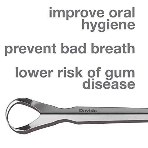 Davids Tongue Scraper For Adults And Kids, 100% Medical Grade Professional Stainless Steel Tongue Scraper, Made In Usa