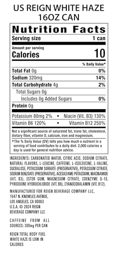REIGN Total Body Fuel, White Haze Fitness Drink, 16 Fl Oz, Pack of 12 - Performance Boosting Energy Beverage