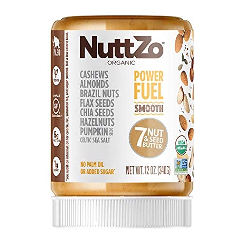 Organic Power Fuel Smooth Nut Butter by NuttZo | Seven Nuts & Seeds Blend, Paleo, Non-GMO, Gluten-Free, Vegan, Kosher | 1g Sugar