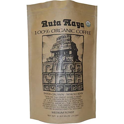 Ruta Maya 100% Organic Shade Grown Whole Bean Coffee 5Lbs, Medium Roast