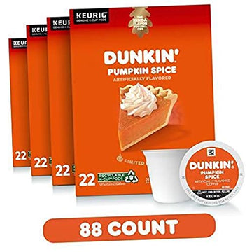 Dunkin' Donuts Coffee, Pumpkin Spice Flavored Coffee, K Cup Pods For Keurig Coffee Makers, 88 Count