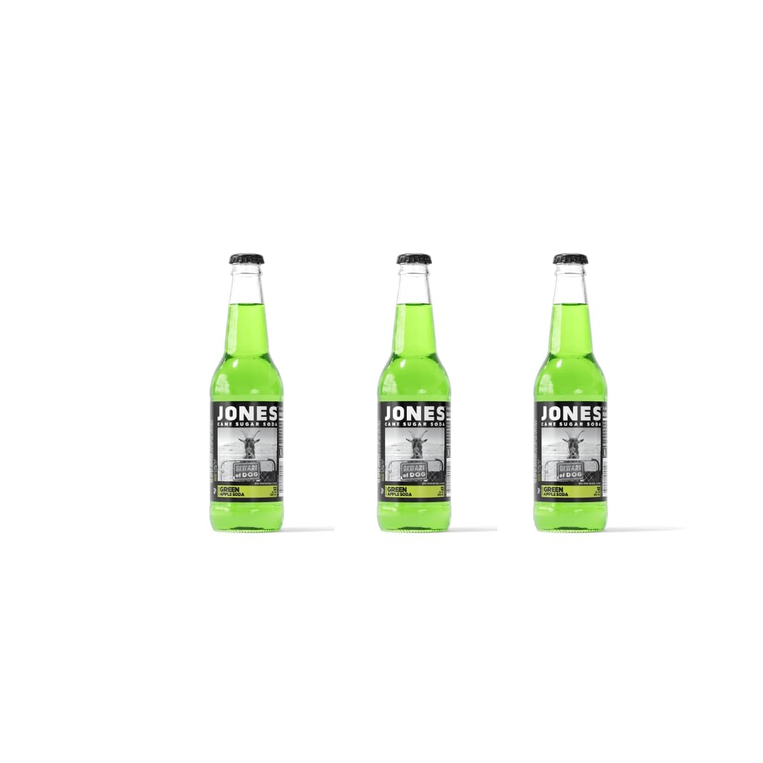 Jones Soda Co. Green Apple Soda Flavor | 100% Cane Sugar Soda | Craft Soda Pop | Soda Soft Drinks | 12 Oz Glass Bottle Soda (Pack Of 3)