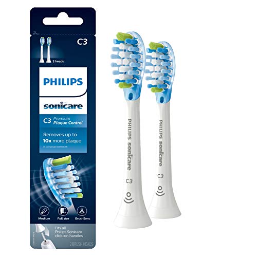 Philips Sonicare Genuine C3 Premium Plaque Control Replacement Toothbrush Heads, 2 Brush Heads, White, Hx9042/65