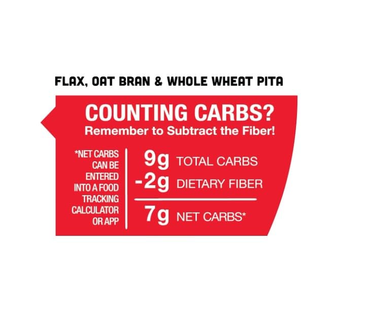 Josephs Pita Bread Reduced Carb, Flax Oat Bran & Whole Wheat, 18 Count, 7g Net Carbs per Serving