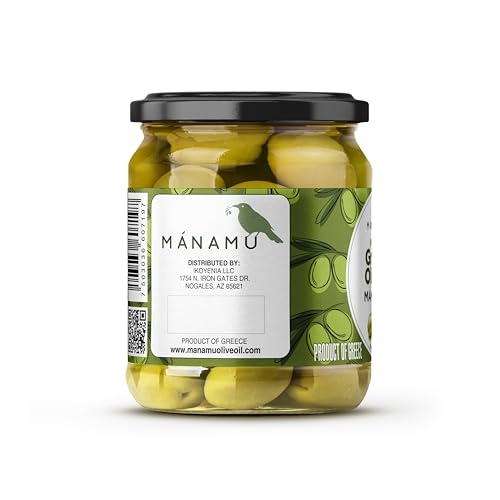 Whole Green Olives From Greece  Mammoth Size  Preserved In Premium Koroneiki Olive Oil  14.1 Oz